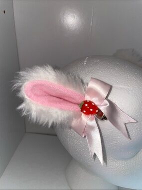 Pink Faux Fur Bunny Ear Hair Clip with Strawberry Accent